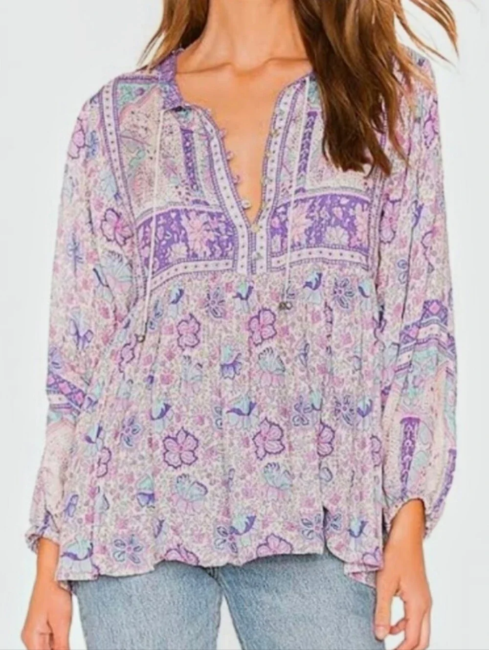 Spell And The Gypsy Peasant Top Size Small Boho Flowy Lavender Pink Silver